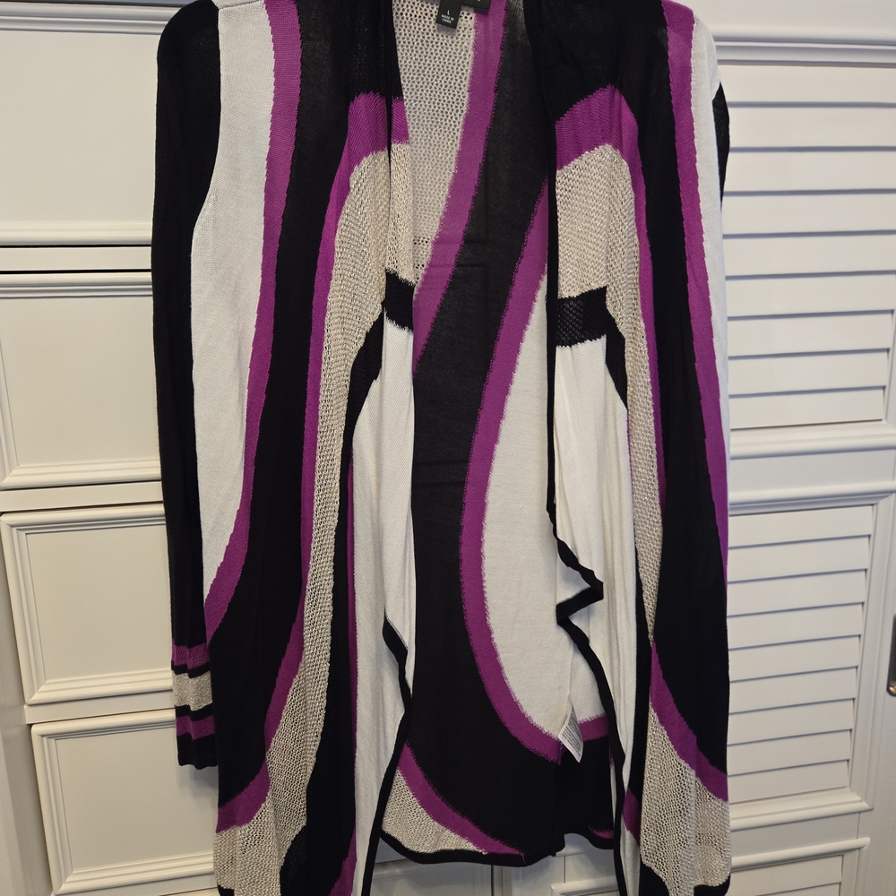 INC International Concepts Black, Purple, and White Cardigan